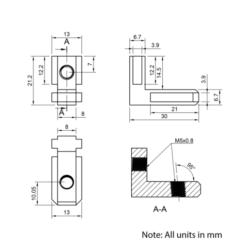 Technical Drawing Of Heavy Duty Inner Link Connector - Butt - Inside - 30 Series - With Fixings