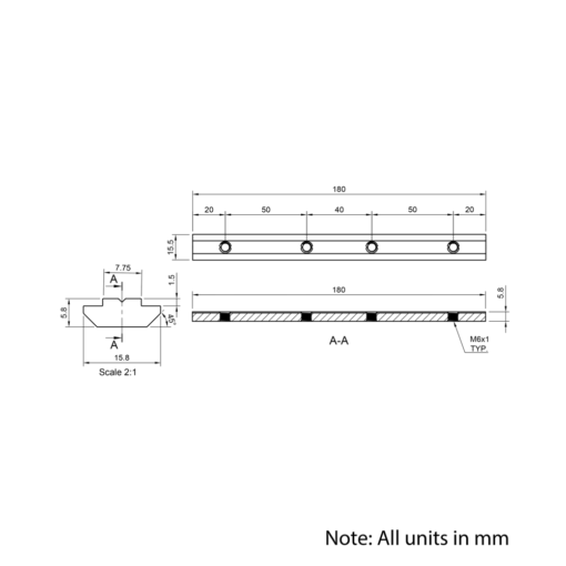 Technical Drawing Of Heavy Duty Inner Link Connector - Profile - 30 Series - With Fixings
