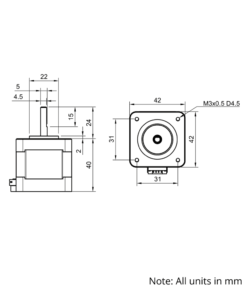 Technical Drawing Of NEMA17 Stepper Motor - 62oz - 1.68A - 1.8 Degree - With Wire