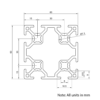 Technical Drawing Of Aluminium Extrusion Profile - T-Slot - 60x60mm - Silver - Cut to Size