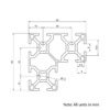 Technical Drawing Of Aluminium Extrusion Profile - T-Slot - 60x60mm (L-Beam) - Silver - Cut to Size