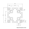 Technical Drawing Of Aluminium Extrusion Profile - T-Slot - 80x80mm - Silver - Cut to Size