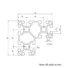 Technical Drawing Of Aluminium Extrusion Profile - T-Slot - 80x80mm (L-Beam) - Silver - Cut to Size