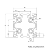 Technical Drawing Of Aluminium Extrusion Profile - T-Slot - 90x90mm - Silver - Cut to Size