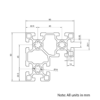 Technical Drawing Of Aluminium Extrusion Profile - T-Slot - 90x90mm (L-Beam) - Silver - Cut to Size