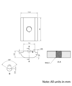 Technical Drawing Of Roll In Nut - T-Slot - 30 Series - M4