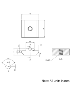 Technical Drawing Of Slide In Nut - T-Slot - 30 Series - M4 - Stainless Steel