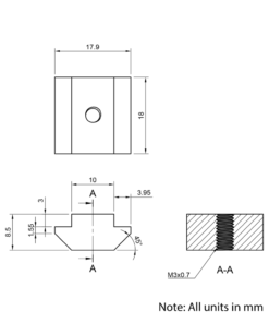 Technical Drawing Of Roll In Nut - T-Slot - 40 & 45 Series - M4