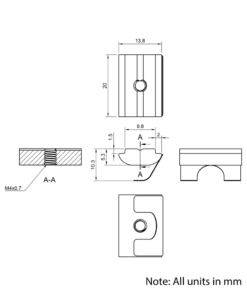 Technical Drawing Of Spring Leaf Loaded Nut - T-Slot - 40 & 45 Series - M4