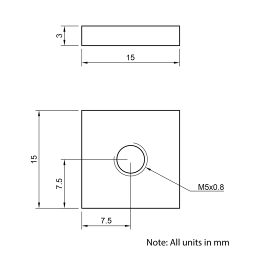 Technical Drawing Of Flat Nut - T-Slot - 30 Series - M5