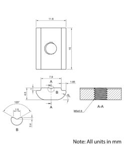 Technical Drawing Of Roll In Nut - T-Slot - 30 Series - M5