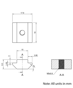 Technical Drawing Of Roll In Nut - T-Slot - 40 & 45 Series - M5