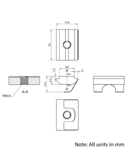Technical Drawing Of Spring Leaf Loaded Nut - T-Slot - 40 & 45 Series - M5