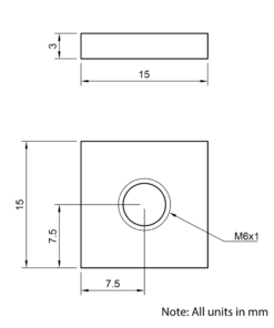 Technical Drawing Of Flat Nut - T-Slot - 30 Series - M6