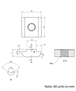 Technical Drawing Of Slide In Nut - T-Slot - 30 Series - M6 - Stainless Steel