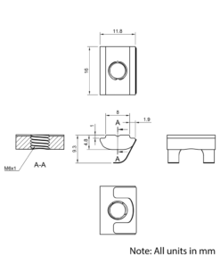 Technical Drawing Of Spring Leaf Loaded Nut - T-Slot - 30 Series - M6