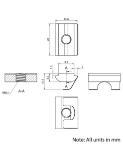 Technical Drawing Of Spring Leaf Loaded Nut - T-Slot - 40 & 45 Series - M6