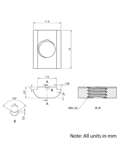 Technical Drawing Of Roll In Nut - T-Slot - 30 Series - M8