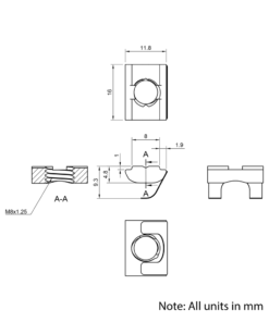 Technical Drawing Of Spring Leaf Loaded Nut - T-Slot - 30 Series - M8