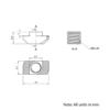 Technical Drawing Of Drop In Nut - T-Slot - 40 & 45 Series - M8