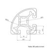 Technical Drawing Of Aluminium Extrusion Profile - T-Slot - 40x40mm - 90 Degree Radius - Silver - Cut to Size