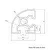 Technical Drawing Of Aluminium Extrusion Profile - T-Slot - 45x45mm - 90 Degree Radius - Silver - Cut to Size