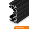 1 x Seconds - Aluminium Extrusion Profile - T/V-Slot - 20 Series - 40x80mm (C-Beam) - 1000mm - Black