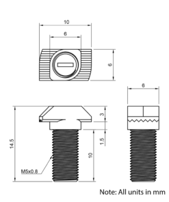 Technical Drawing of Drop In Bolt - T/V-Slot - 20 Series - M5 - 10mm