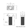 Technical Drawing of Drop In Bolt - T/V-Slot - 20 Series - M5 - 12mm