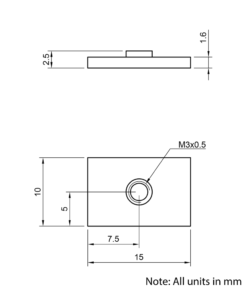 Technical Drawing Of Flat Nut - T/V-Slot - 20 Series - M3