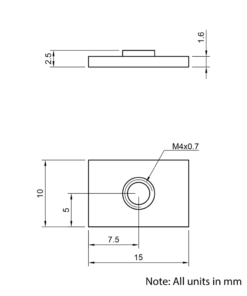 Technical Drawing Of Flat Nut - T/V-Slot - 20 Series - M4