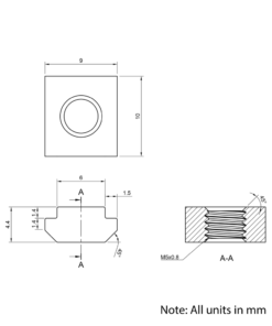 Technical Drawing Of Slide In Nut - T/V-Slot - 20 Series - M5