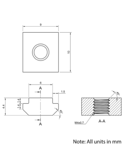Technical Drawing Of Slide In Nut - T/V-Slot - 20 Series - M4