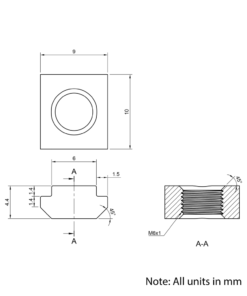 Technical Drawing Of Slide In Nut - T/V-Slot - 20 Series - M6