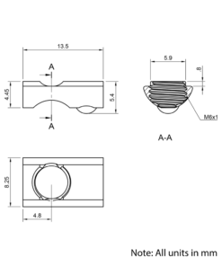 Technical Drawing Of Spring Ball Loaded Nut - T/V-Slot - 20 Series - M6