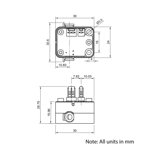 Technical Drawing Of Duet Filament Monitor - Assembled