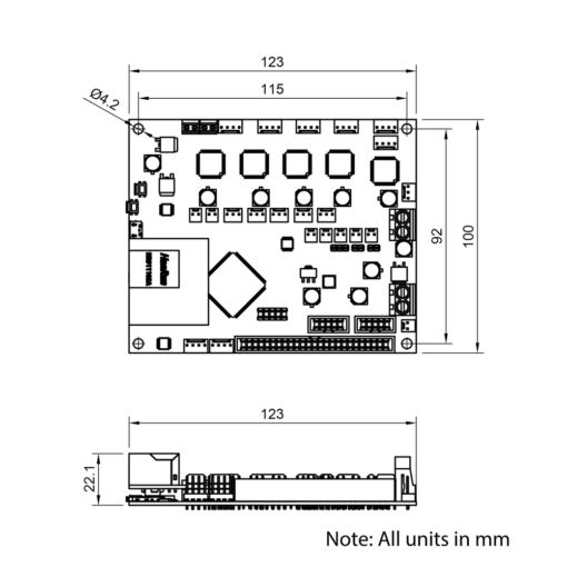 Technical Drawing Of Duet 2 Controller - Ethernet