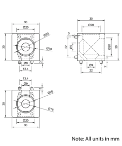 Technical Drawing Of Cube Corner Bracket - 30 Series - 2 Way