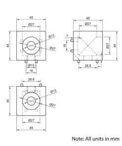 Technical Drawing Of Cube Corner Bracket - 45 Series - 2 Way