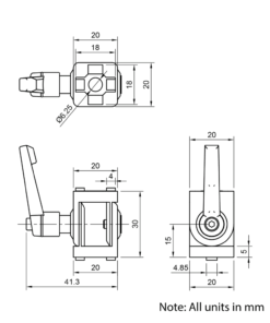 Technical Drawing Of Pivot Joint - 20 Series - With Adjustable Handle