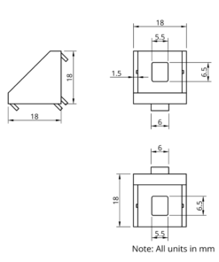 Technical Drawing Of Corner Bracket - 20 Series - 20x20 - With Cover Cap