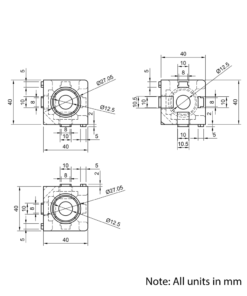 Technical Drawing Of Cube Corner Bracket - 40 Series - 3 Way