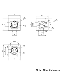 Technical Drawing Of Cube Corner Bracket - 45 Series - 3 Way