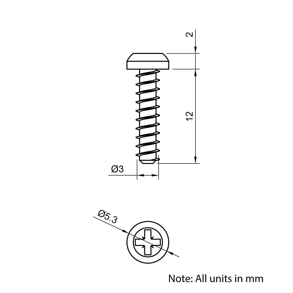 Technical Drawing Of Pan Head Polyfix Plastic Self Tapping Screw - 3mm - 12mm