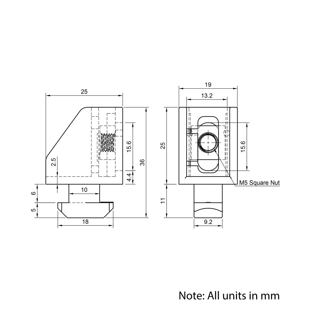 Technical Drawing Of Panel Bracket - 40 & 45 Series
