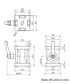 Technical Drawing Of Pivot Joint - 45 Series - With Adjustable Handle