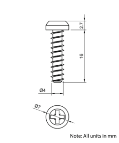 Technical Drawing Of Pan Head Polyfix Plastic Self Tapping Screw - 4mm - 16mm