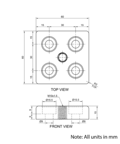 Technical Drawing Of Foot Plate - 30 Series - 60x60 - M10