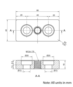 Technical Drawing Of Foot Plate - 40 Series - 40x80 - M12