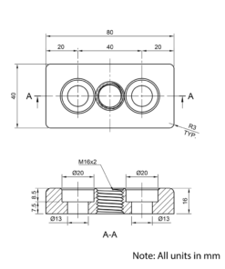 Technical Drawing Of Foot Plate - 40 Series - 40x80 - M16
